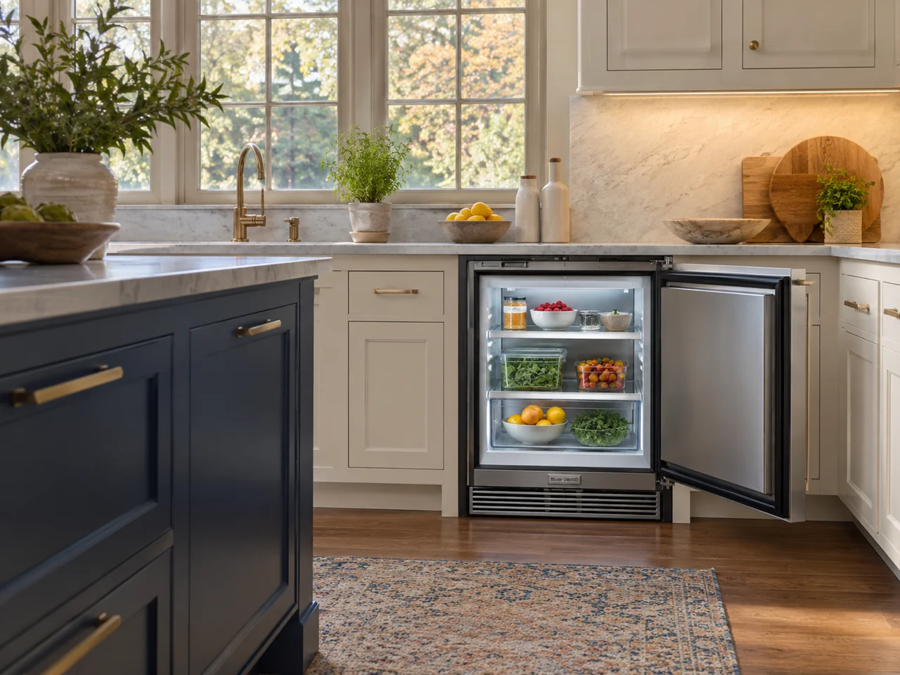 Illustration of a Sub-Zero undercounter refrigerator